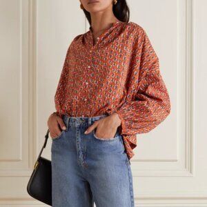 Doen Jane Blouse Calico Canyon Blooms Red Oversized Organic Cotton Top Sz M
